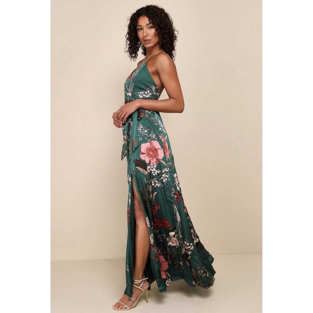 Lulus Green Emerald Floral Maxi Dress "Still the One" Size XL